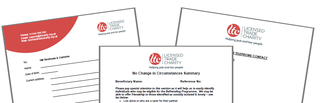 Banner image of example forms branded with charity logo